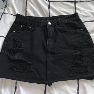 Shein Black Denim Skirt Ripped Short